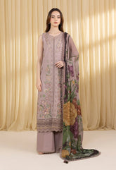 SAPPHIRE-3PC DHANAK EMBROIDERED SHIRT WITH COURTRAI WOOL PRINTED SHAWL AND EMB TROUSER-ADR-4100