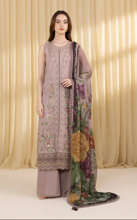 SAPPHIRE-3PC LAWN EMBROIDERED SHIRT WITH MONARK PRINTED DUPATTA AND TROUSER-ADR-3824