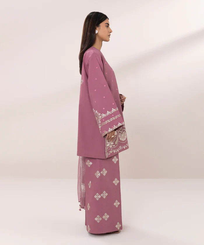 SAPPHIRE-3PC DHANAK EMBROIDERED SHIRT COUTRAI PRINTED SHAWL & EMB TROUSER-ADR-4055