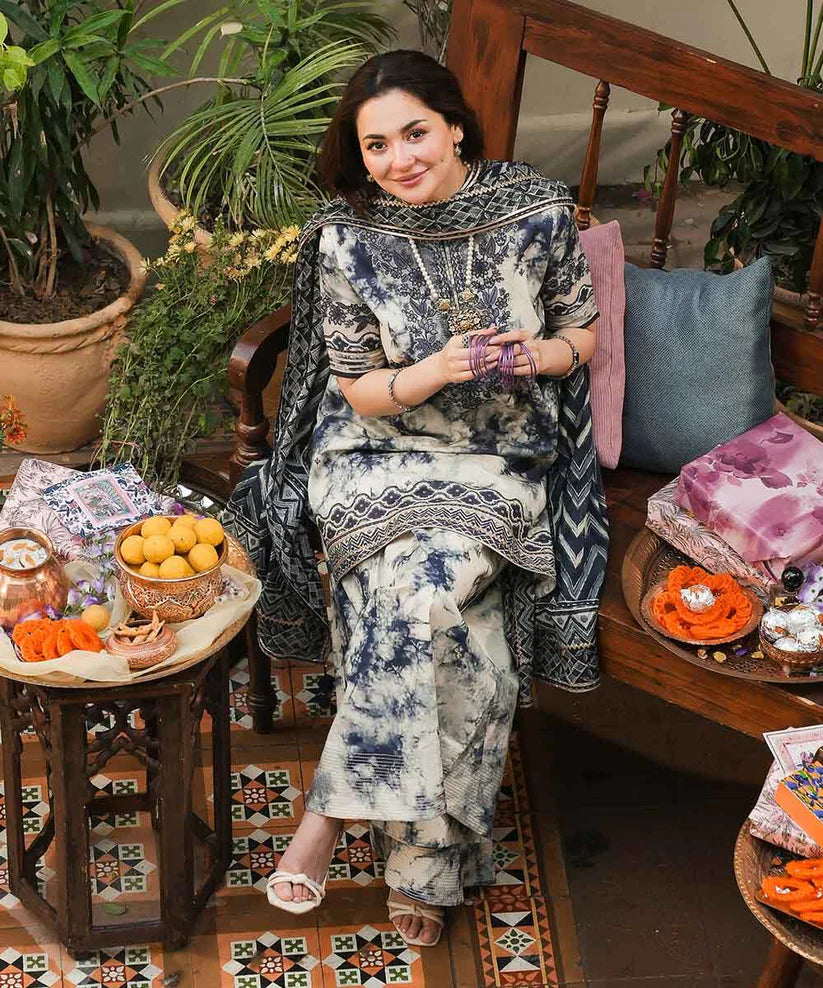 SAPPHIRE-3PC LAWN EMBROIDERED PRINTED SHIRT WITH CHIFFON PRINT DUPATTA AND PRINT TROUSER