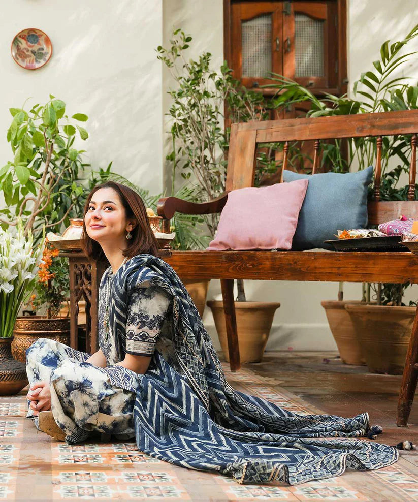 SAPPHIRE-3PC LAWN EMBROIDERED PRINTED SHIRT WITH CHIFFON PRINT DUPATTA AND PRINT TROUSER