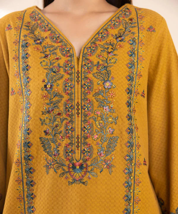 SAPPHIRE- 3PC DHANAK EMBROIDERED SHIRT WITH DHANAK EMBROIDERED SHAWL AND TROUSER-ADR-4071