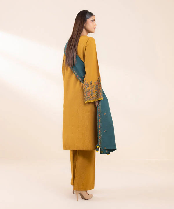 SAPPHIRE- 3PC DHANAK EMBROIDERED SHIRT WITH DHANAK EMBROIDERED SHAWL AND TROUSER-ADR-4071