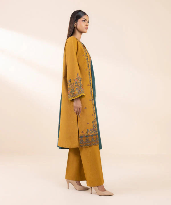 SAPPHIRE- 3PC DHANAK EMBROIDERED SHIRT WITH DHANAK EMBROIDERED SHAWL AND TROUSER-ADR-4071
