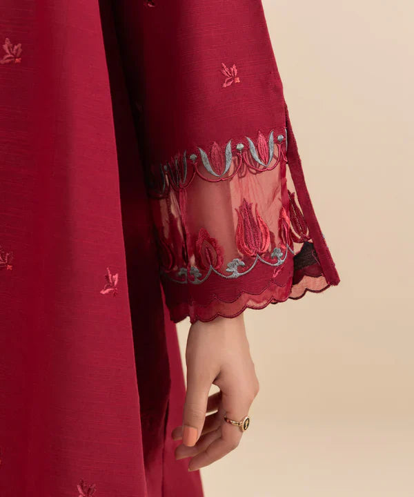 SAPPHIRE-3PC KHADAR EMBROIDERED SHIRT WITH WOOL PRINT SHAWL & TROUSER-ADR-3394