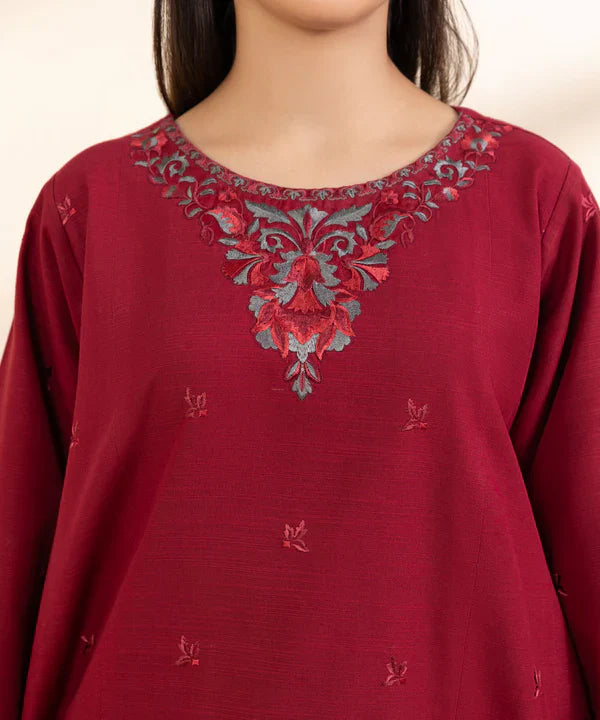 SAPPHIRE-3PC KHADAR EMBROIDERED SHIRT WITH WOOL PRINT SHAWL & TROUSER-ADR-3394