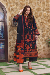 ASIM JOFA-3PC DHANAK EMBROIDRED SHIRT WITH COURTRAI PRINTED SHAWL AND TROUSER-ADR-