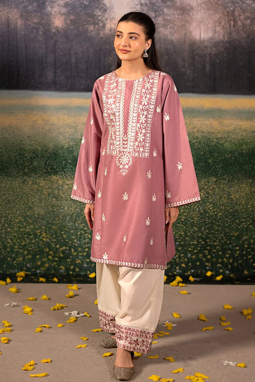 URGE-3PC DHANAK EMBROIDERED SHIRT WITH COUTRAI WOOL PRINTED SHAWL AND EMB TROUSER-ADR-4086