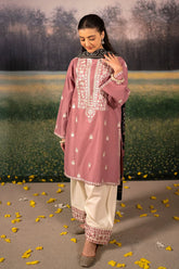 URGE-3PC DHANAK EMBROIDERED SHIRT WITH COUTRAI WOOL PRINTED SHAWL AND EMB TROUSER-ADR-4086