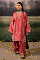 URGE-3PC DHANAK EMBROIDERED SHIRT WITH COURTRAI PRINTED SHAWL AND EMB TROUSER-ADR-4203