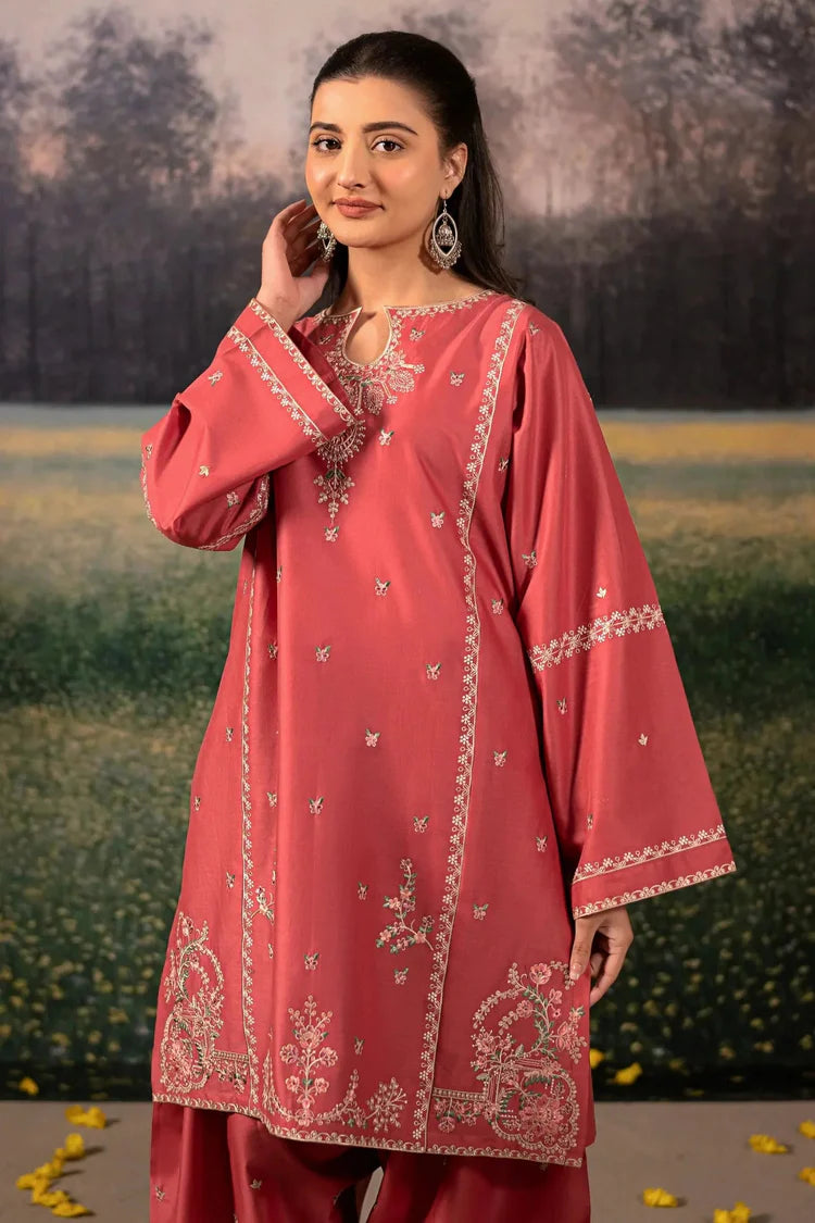 URGE-3PC DHANAK EMBROIDERED SHIRT WITH COURTRAI PRINTED SHAWL AND EMB TROUSER-ADR-4203