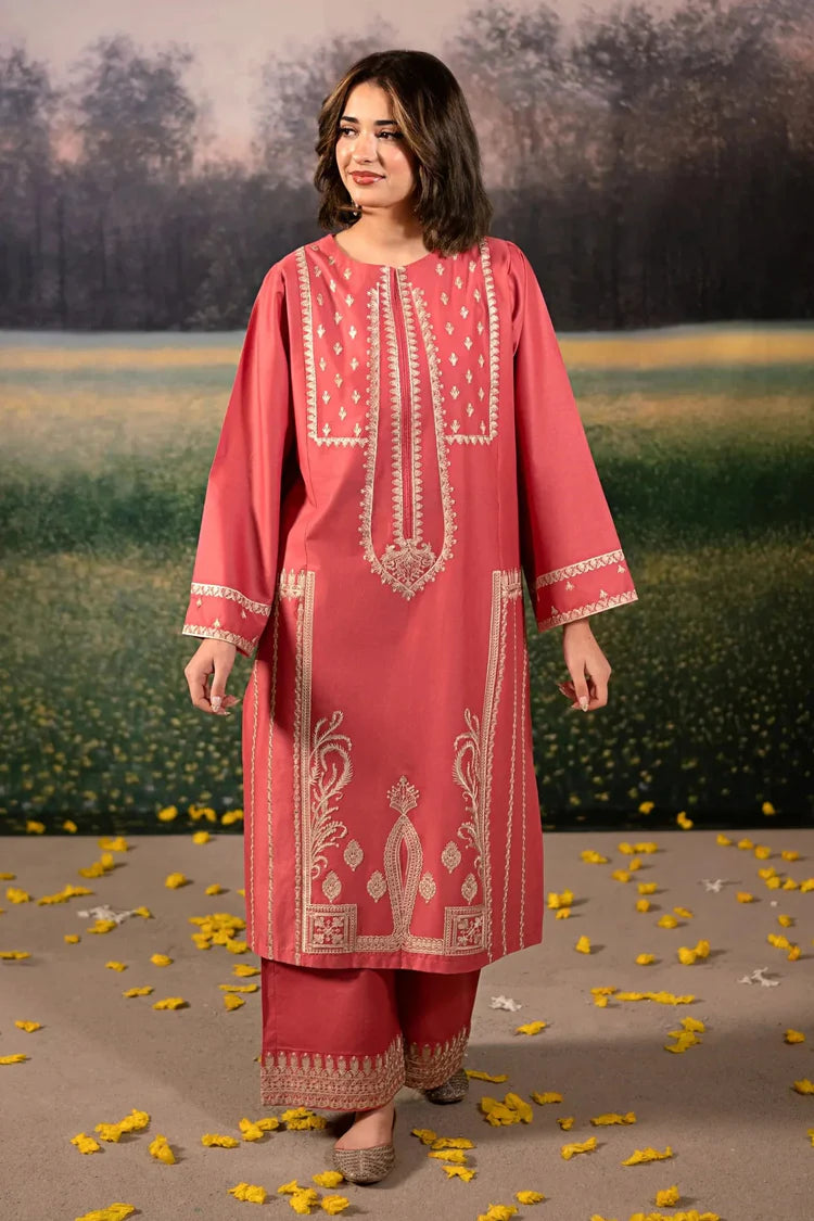 URGE-3PC DHANAK EMBROIDERED SHIRT WITH COURTRAI PRINTED SHAWL AND EMB TROUSER-ADR-4204