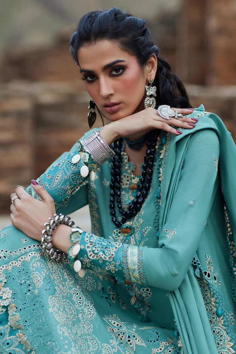 ELAN-3PC DHANAK CHIKAN EMBROIDERED SHIRT WITH DHANAK EMBROIDRED SHAWL & TROUSER -ADR-4239