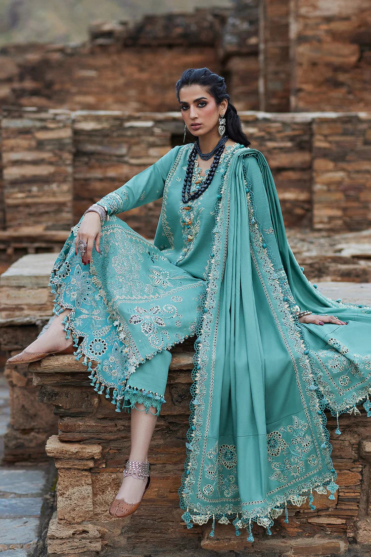 ELAN-3PC DHANAK CHIKAN EMBROIDERED SHIRT WITH DHANAK EMBROIDRED SHAWL & TROUSER -ADR-4239