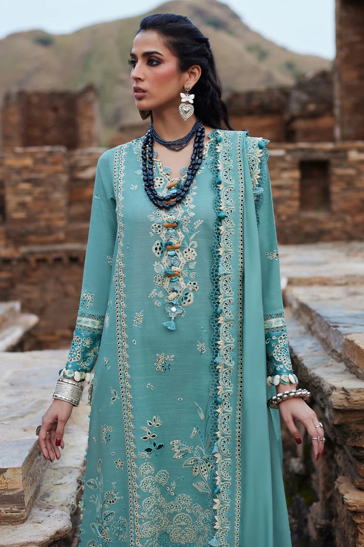 ELAN-3PC DHANAK CHIKAN EMBROIDERED SHIRT WITH DHANAK EMBROIDRED SHAWL & TROUSER -ADR-4239