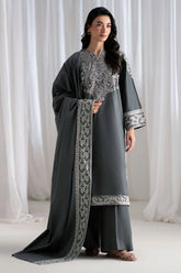 CROSS STITCH-3PC DHANAK EMBROIDERED SHIRT WITH DHANAK EMBROIDERED SHAWL AND TROUSER-ADR-5286