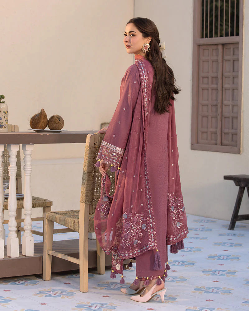 JADE-3PC DHANAK SEQUENCE EMBROIDERED SHIRT WITH CHIFFON EMBROIDERED DUPATTA AND TROUSER-ADR-4087
