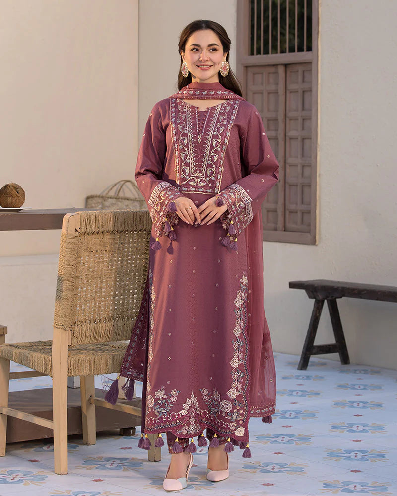JADE-3PC DHANAK SEQUENCE EMBROIDERED SHIRT WITH CHIFFON EMBROIDERED DUPATTA AND TROUSER-ADR-4087