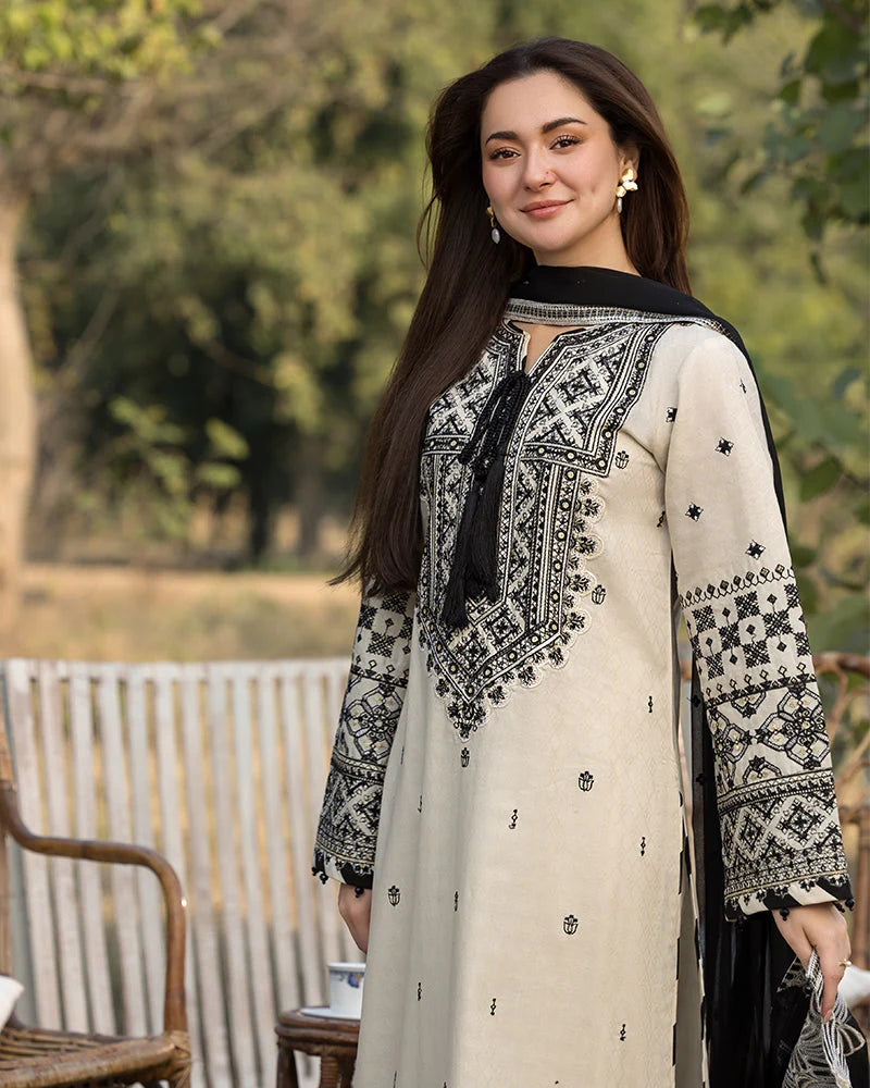 QALAMQAR-3PC LAWN EMBROIDERED SHIRT WITH CHIFFON EMBROIDERED DUPATTA AND TROUSER-ADR-3757