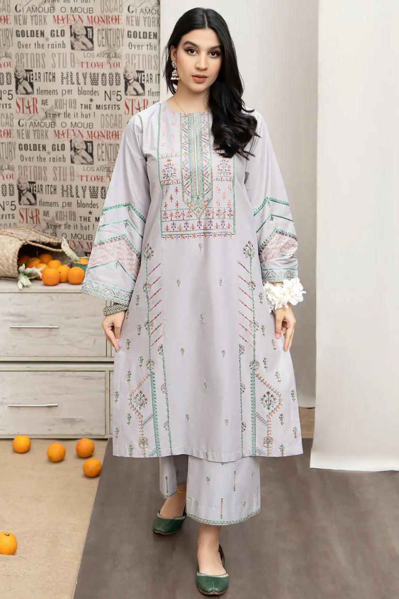 URGE - 3PC DHANAK EMBROIDERED SHIRT WITH COUTUTRE PRINTED SHAWL & EMB TROUSER-ADR-4007