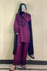 ADORE-3PC DHANAK EMBROIDERED SHIRT WITH CHIFFON DUPATTA AND EMB TROUSER ADR-4168