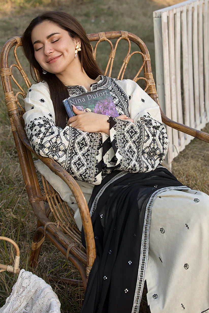 QALAMQAR-3PC LAWN EMBROIDERED SHIRT WITH CHIFFON EMBROIDERED DUPATTA AND TROUSER-ADR-3757