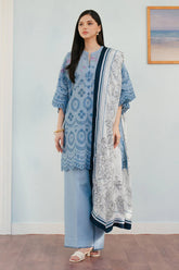 ZARA SHAH JAHAN-3PC LAWN EMBROIDERED SHIRT WITH CHIFFON PRINTED DUPATTA AND TROUSER-ADR-4637