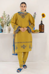 HANA- 3PC KHADAR EMBROIDERED SHIRT WITH COURTRAI PRINT SHAWL AND TROUSER-ADR-4149