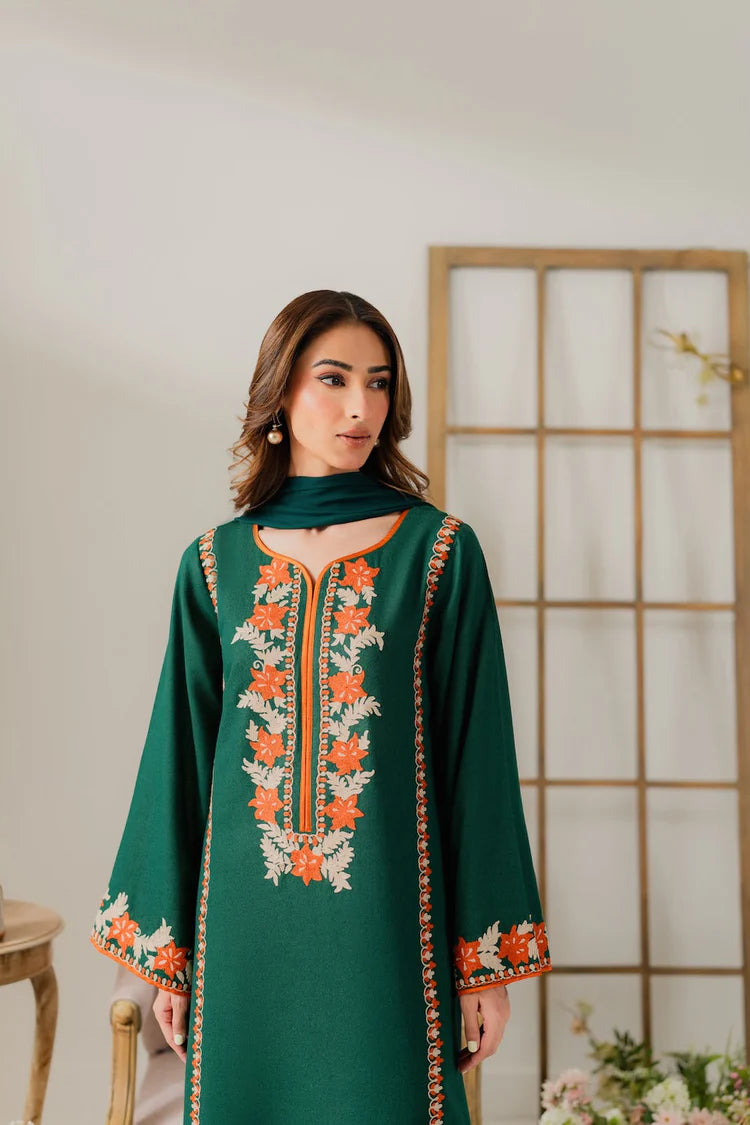 VINTAGE-3PC DHANAK EMBROIDERED SHIRT WITH BAMBER CHIFFON DUPATTA & TROUSER-ADR-4248