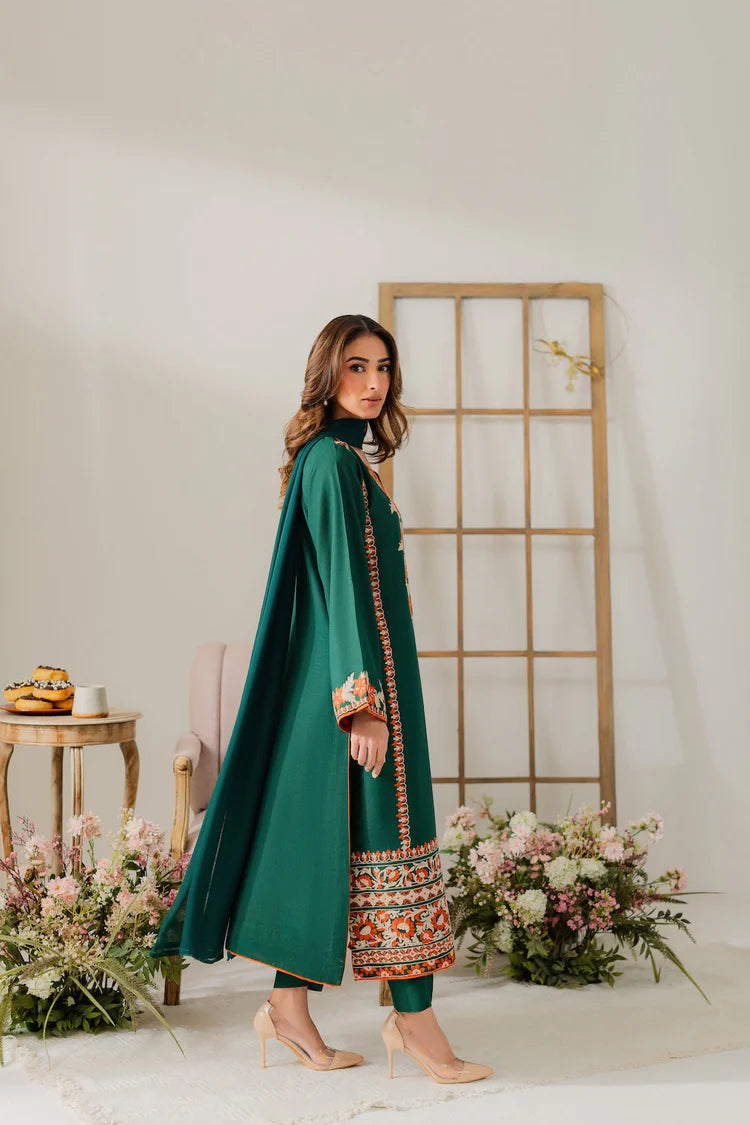 VINTAGE-3PC DHANAK EMBROIDERED SHIRT WITH BAMBER CHIFFON DUPATTA & TROUSER-ADR-4248