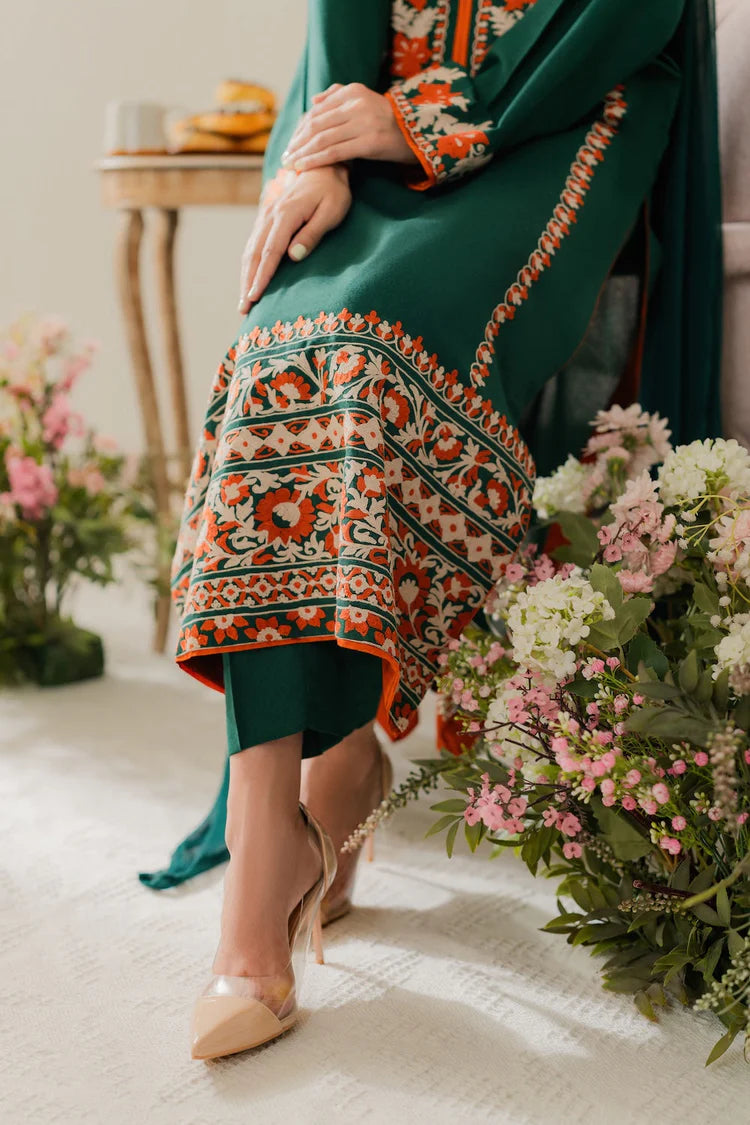 VINTAGE-3PC DHANAK EMBROIDERED SHIRT WITH BAMBER CHIFFON DUPATTA & TROUSER-ADR-4248