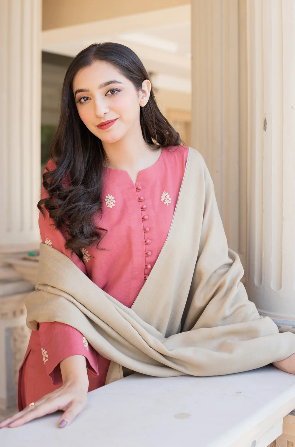 AISLING - 3PC DHANAK EMBROIDERED SHIRT WITH DHANAK SHAWL AND TROUSER-ADR-4104
