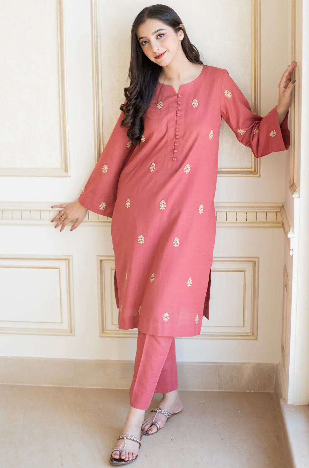 AISLING - 3PC DHANAK EMBROIDERED SHIRT WITH DHANAK SHAWL AND TROUSER-ADR-4104