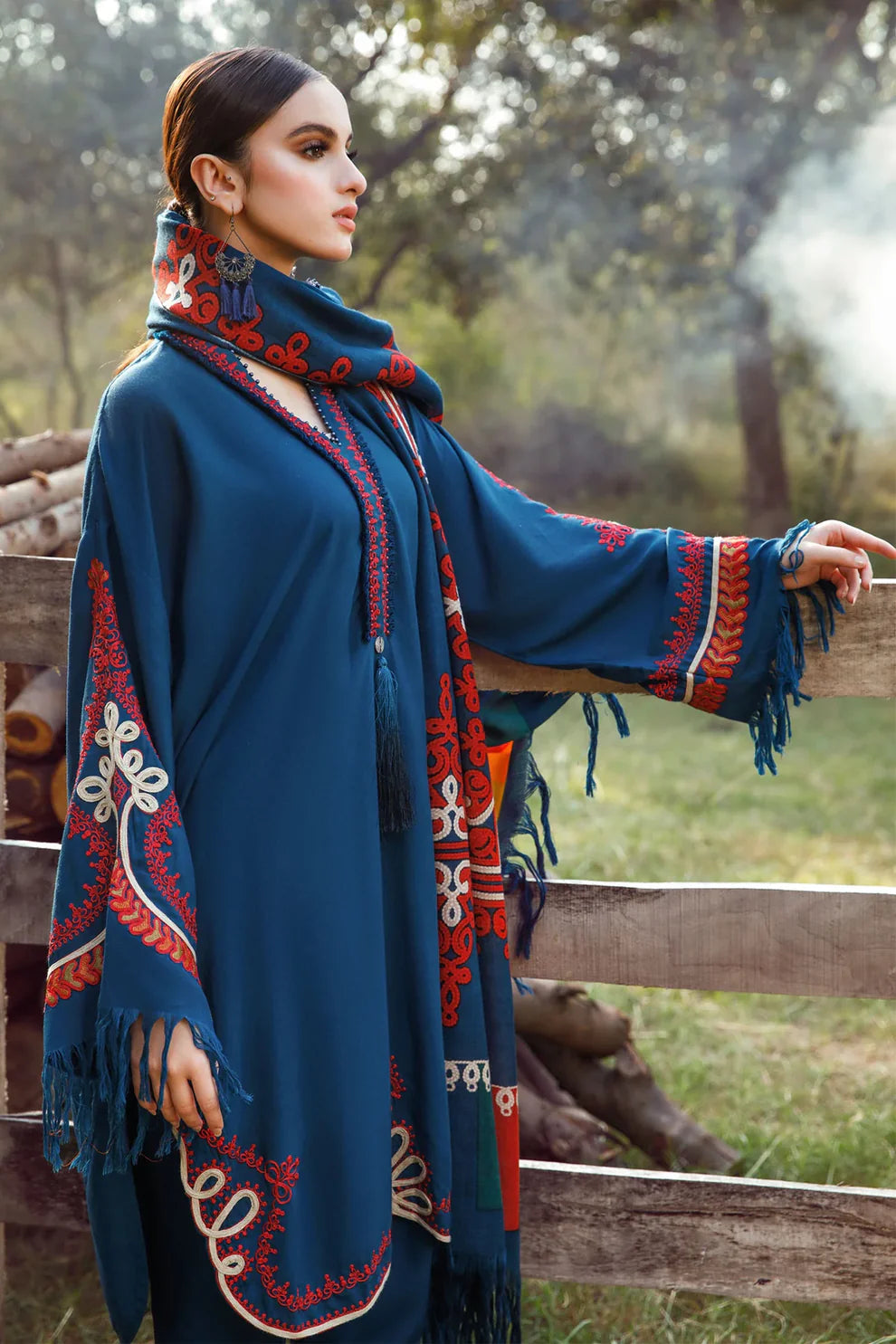 MARIA B -3PC KHADAR HEAVY EMBROIDERED WITH COUTURE PRINT SHAWL -ADR-3103