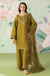 ETHNC-3PC DHANAK SEQUIN EMBROIDERED SHIRT WITH COTTON NET EMBROIDERED DUPATTA AND TROUSER-ADR-4194