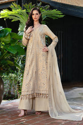 ETHNIC-3PC LAWN EMBROIDERED SHIRT WITH KHAADI NET EMBROIDERED DUPATTA AND TROUSER -ADR-4658