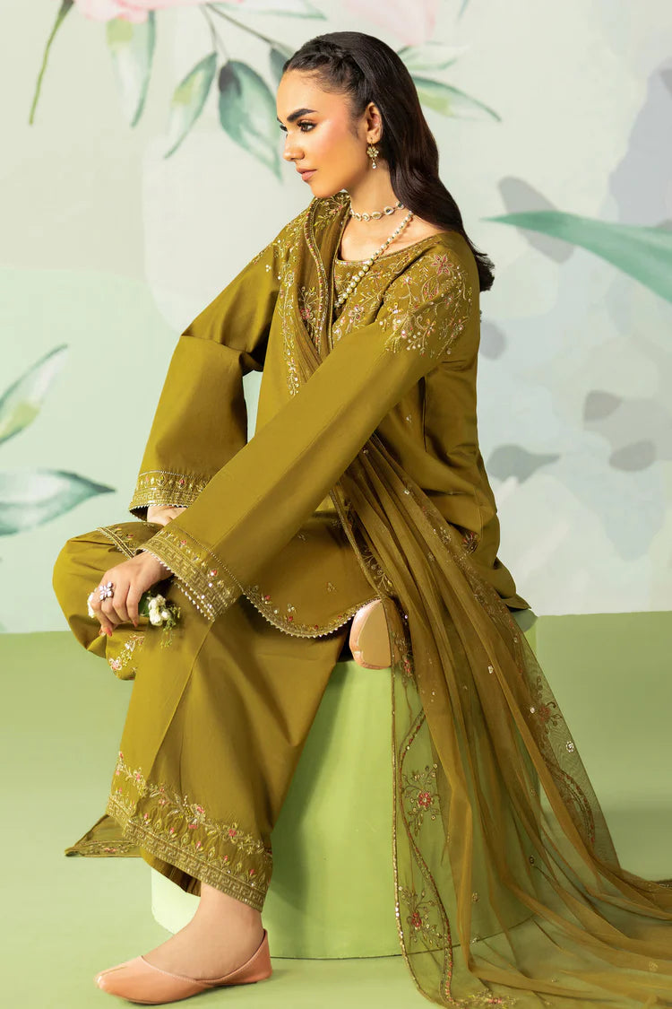 ETHNC-3PC DHANAK SEQUIN EMBROIDERED SHIRT WITH COTTON NET EMBROIDERED DUPATTA AND TROUSER-ADR-4194