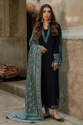 IZEL-3PC KHADDAR EMBROIDERED SHIRT WITH COURTRAI PRINTED SHAWL & TROUSER-ADR-4379