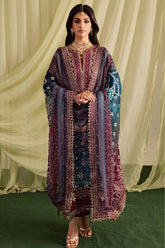 NUREH-3PC LAWN DIGITAL PRINTED EMBROIDERED SHIRT WITH CHUNRI PRINTED EMB DUPATTA AND DYED TROUSER-ADR-018