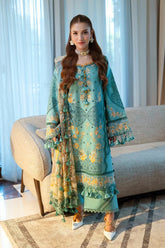 JADE-3PC LAWN CHIKANKAARI EMBROIDERED SHIRT WITH CHIFFON PRINTED DUPATTA AND TROUSER-ADR-4788