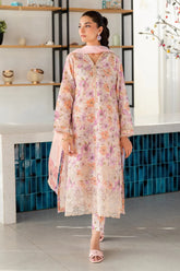 BAROUQE-3PC LAWN SCHIFFLI EMBROIDERED PRINTED SHIRT WITH SILK PRINT DUPATTA AND PRINT TROUSER-ADR-039