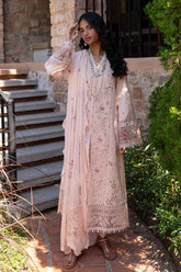 QALAMQAR-3PC LAWN CHIKANKAARI EMBROIDERED SHIRT WITH KHAADI NET EMBROIDERED DUPATTA AND TROUSER-ADR-4660