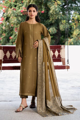 IZEL-3PC DHANAK EMBROIDERED SHIRT WITH COURTRAI PRINTED SHAWL & TROUSER-ADR-4376