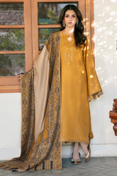 IZEL-3PC DHANAK EMBROIDERED SHIRT WITH COURTRAI PRINTED SHAWL & TROUSER-ADR-4372