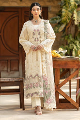 ELAF-3PC LAWN CHIKANKARI EMBROIDERED SHIRT WITH CHIFFON PRINTED DUPATTA AND TROUSER-ADR-4771