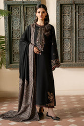 IZEL-3PC DHANAK EMBROIDERED SHIRT WITH COURTRAI PRINTED SHAWL & TROUSER-ADR-4389