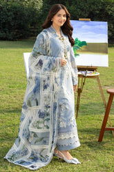 ELAF-3PC LAWN EMBROIDERED SHIRT WITH CHIFFON PRINTED DUPATTA AND TROUSER-ADR-4806