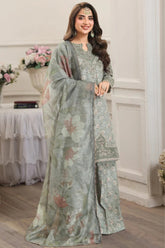 MOHAGNI-3PC LAWN PRINTED EMBROIDERED SHIRT WITH SILK PRINTED DUPATTA AND PRINTED TROUSER-ADR-008