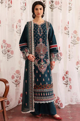 MAHNUR-3PC LAWN LASERWORK EMBROIDERED SHIRT WITH KHAADI NET EMBROIDERED DUPATTA AND TROUSER-ADR-4689