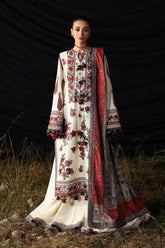 HUSSAIN REHAR-3PC DHANAK EMBROIDERED SHIRT WITH WOOL PRINTED SHAWL AND EMB TROUSER -ADR-5186